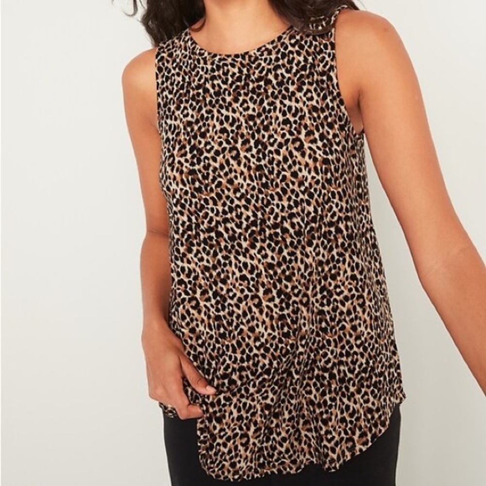 Luxe Leopard Print High Neck Curved Hem Tank Top Old Navy